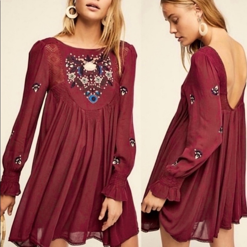 NWT Free People Mohave Embroidered Mini Dress